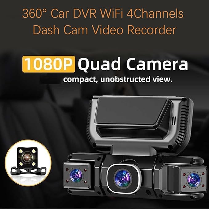 360° Car DVR WiFi 4Channels Dash Cam Video Recorder, 1080p FHD Car Camera - Dash Cam Front and Rear, Loop Recording, Night Vision, Parking Mode, 170° Wide Angle Camera (WiFi+32G Card) - Image 2
