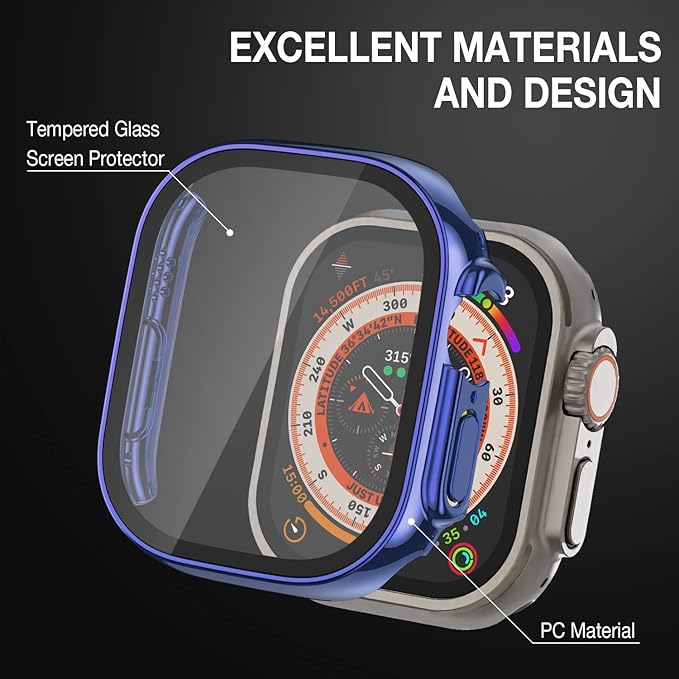 Case Compatible with Apple Watch Ultra 49mm with Built-in Tempered Glass Screen Protector, All-Around Ultra-Thin Bumper Full Cover Hard PC Protective Case for iWatch, Blue - Image 5