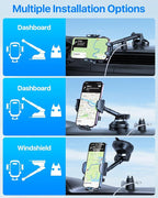 HTU【2024 Newest & Strongest Military-Grade Cert Car Phone Holder Mount【Over 60LBS Suction】 Dashboard Windshield Cell Automobile Cradles Truck Hook Vent for iPhone 15 Pro Max, Black - Image 6