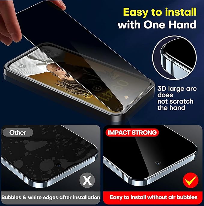 ImpactStrong Anti-Spy Privacy Screen Protector for iPhone 15 (6.1-Inch), 9H Tempered Glass, Shatter-Resistant, Anti-Scratch, Easy Install Kit, Case Friendly, 2-Pack - Image 7