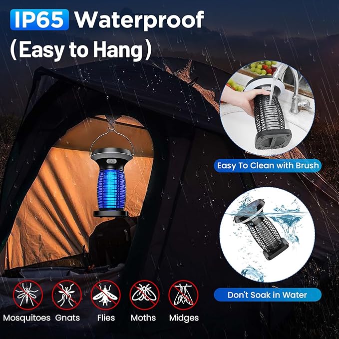 Solar Bug Zapper Outdoor Waterproof, Portable & Rechargeable Bug Zapper with Panel Sensor & LED Night Light Mosquitoes Zapper, Electric Fly Zapper for Home, Patio, Backyard, Camping - Image 6