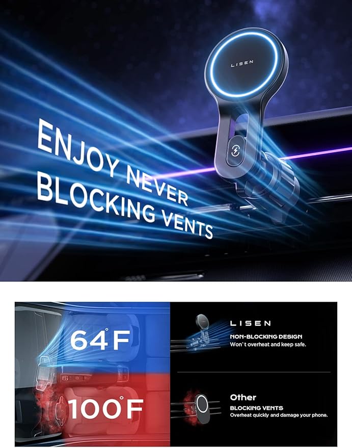 LISEN for 15W MagSafe Car Mount Charger, [Safer & Faster] Vent Magnetic Wireless Car Charger, Car Vent Phone Mount Charger Fits iPhone 16 Pro Max Plus 15 14 13 12, Samsung with MagSafe Case, Red - Image 5
