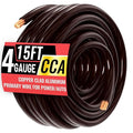 4 Gauge Wire 15FT Black Copper Clad Aluminum CCA Battery Cable, Primary Power/Ground Cable for Car Audio Speaker, RV Trailer, Amp, Inverter RV Truck, Marine, Solar Equipment, Translucent Jacket by energeaster