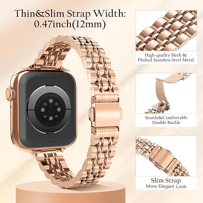 TiMOVO Metal Band Compatible with Apple Watch 46mm (Series 11/10) 49mm 45mm 44mm 42mm for Women (2025), Dressy Replacement Strap for Utrla 3/2/1, iWatch SE 3/2/1, Series 9/8/7/6/5/4/3/2/1, Rose Gold - Image 4