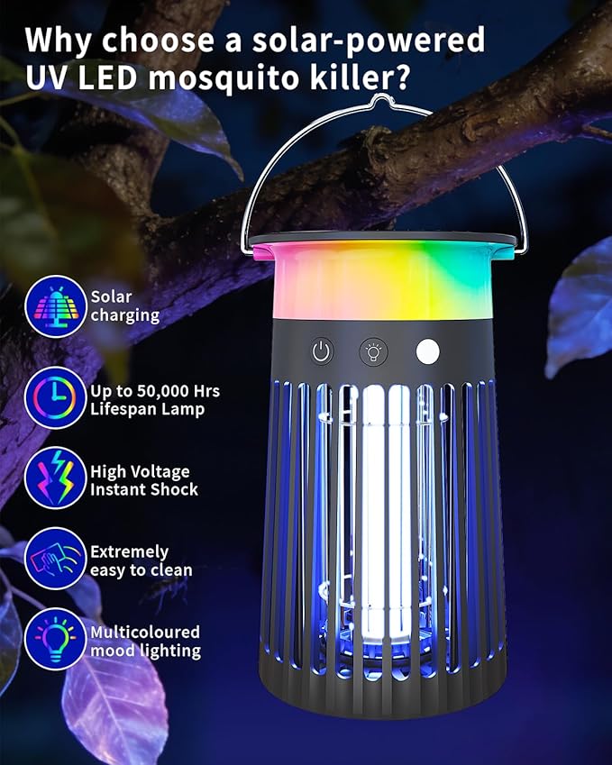 NEXLY SJZ-091 Solar Bug Zapper Portable Outdoor Waterproof Mosquito Killer Indoor Home Rechargeable Fruit Fly Trap 4200V Electric Gnat Traps for Room Garden Courtyard Kitchen Camping Backyard - Image 5