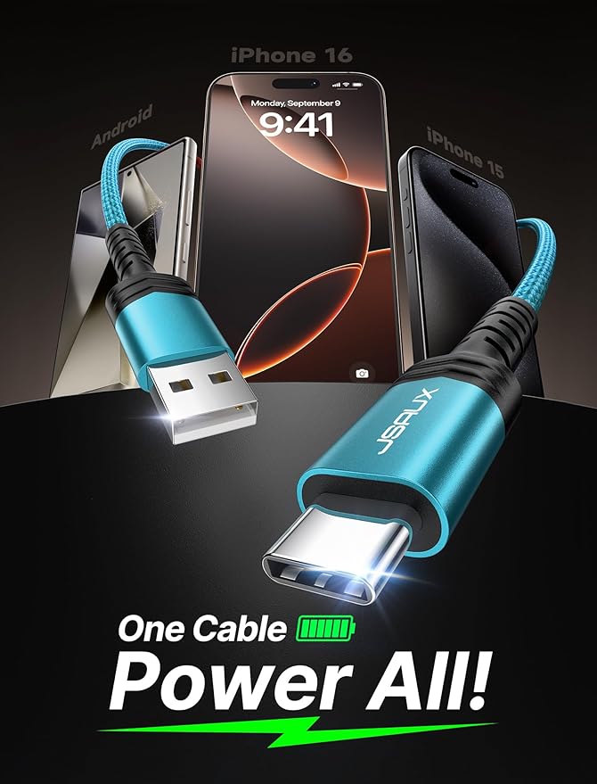 JSAUX USB C Cable [2-Pack 10ft], USB A to USB Cord Fast Charging for iPhone 17 Air, iPhone 17, iPhone 17 Pro, iPhone 17 Pro Max, iPhone 16/iPhone 15 Series, Samsung S20 S10, Note 20 10, Car Play-Green - Image 2