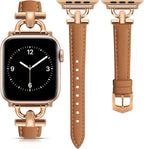 Leather Band Compatible with Apple Watch Bands for Women, Dressy Fancy Strap for iWatch Series 11/10/9/8/7/6/5/4/3/2/1/se(38mm 40mm 41mm 42mm,Light Brown/Rose Gold) by mxiixnai