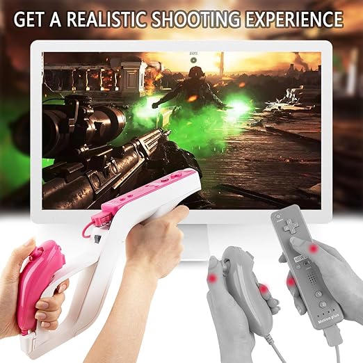 LongLongJin 2 Racing wii Steering Wheels And 2 wii Zapper Gun Controller Premium Accessories, Compatible With Nintendo Wii U Remote and Nunchuck Games(White) - Image 6