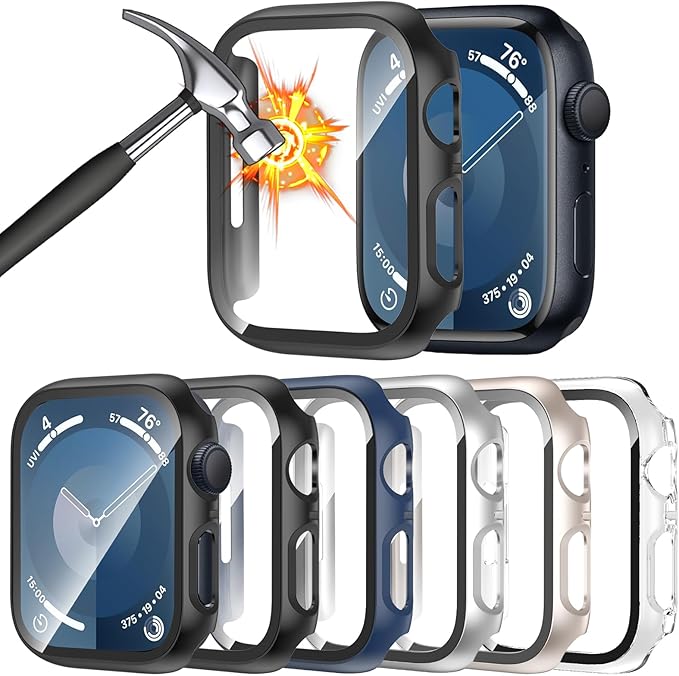 [6 Pack] Case for Apple Watch SE 3/SE 2nd Gen Series 6 5 4 SE 44mm Screen Protector with Ultra-Thin Tempered Glass, Full Coverage Anti-Scratch Hard Face Cover for iWatch 44 mm by HAANILKYI