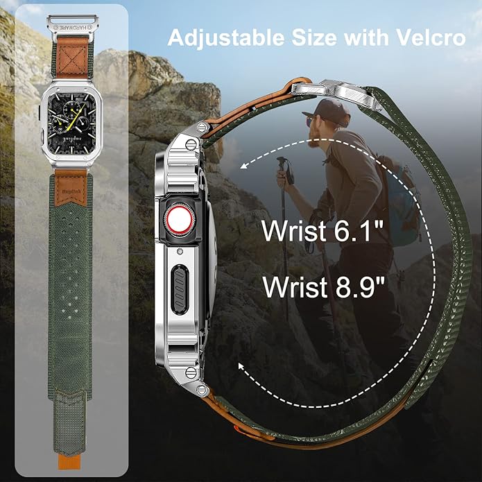 SUPLINK Stainless Steel Case&Nylon Band Compatible with Apple Watch Band 38mm 40mm 41mm 42mm 44mm 45mm 46mm 49mm,Rugged Metal Cover Adjustable Strap for iWatch Series 10 9 8 7 6 5 4 3 2 1 SE Ultra Men - Image 4