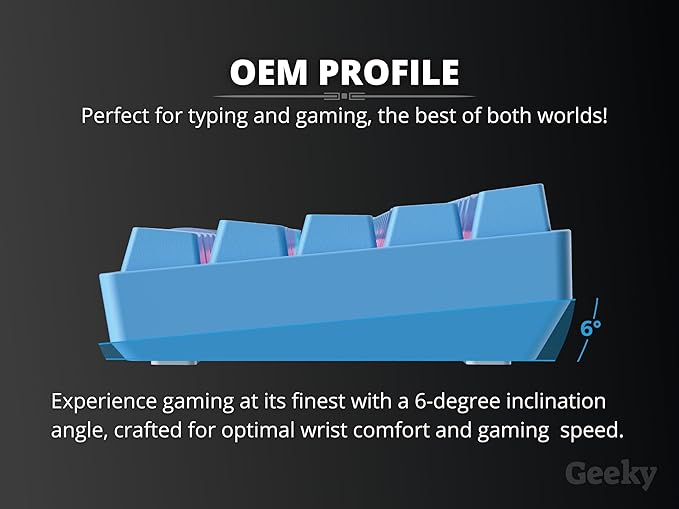 Geeky GK61 SE 60% | Mechanical Gaming Keyboard | 61 Keys Multi Color RGB LED Backlit for PC/Mac Gamer | ANSI US American Layout (Blue, Mechanical Red) - Image 7