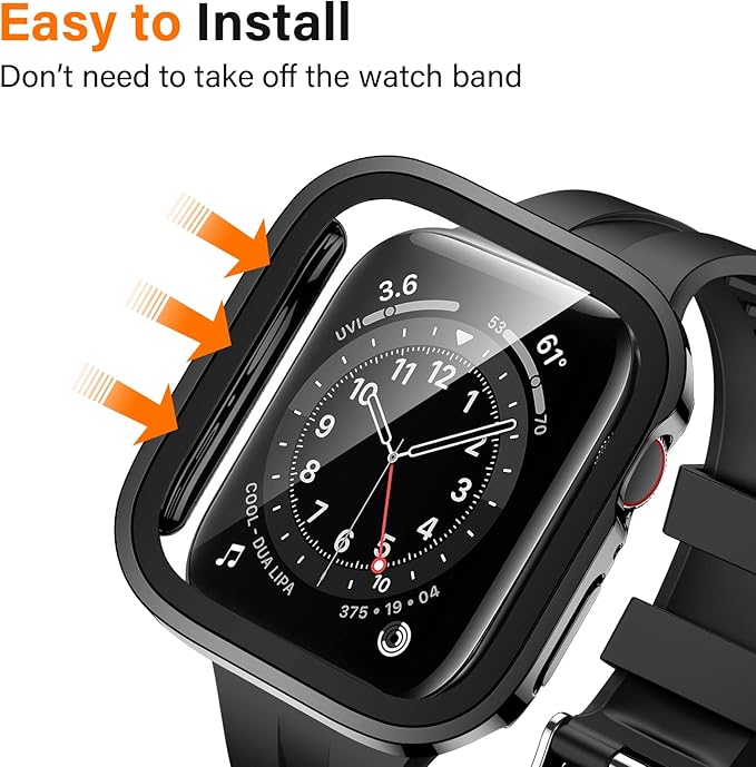 Amizee 2 Pack Compatible with Apple Watch Case SE 3/2/1 Series 6/5/4 44mm with Built-in Screen Protector, Ultra-Thin Hard PC Straight Edge Anti-Scratch Protective Cover for iWatch (Black/Blue) - Image 3