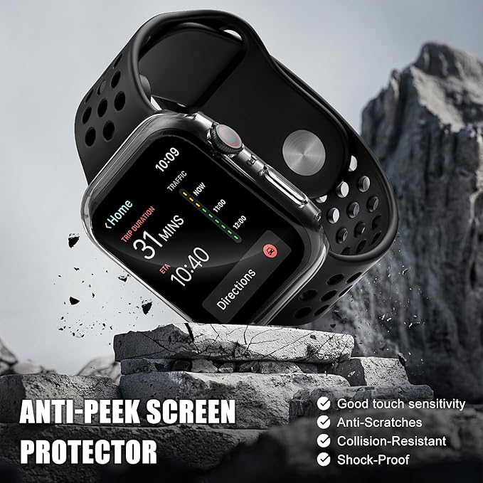 2 Pack Privacy Case for Apple Watch Screen Protector, Anti-Spy Tempered Glass Film Apple Watch Cover Hard PC Case Bumper for iWatch Series 6/5/4/SE 2/SE 3 - Clear/Clear 44mm - Image 3