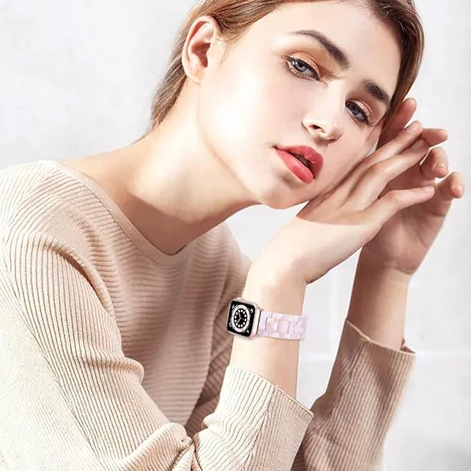 V.R.HOPE Resin Watch Band Compatible with Apple Watch Band for Women 42mm 44mm 45mm 46mm49mm Tortoise Fashion Lightweight Bracelet Strap for iWatch Series Ultra3/11/10/9/8/7/6/5/4/3/2/1/SE3 (Floral Pink) - Image 6