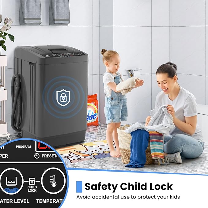 Nictemaw Portable Washing Machine 17.8 lbs, 2.4 Cu.Ft Full-Automatic Washer with Drain Pump, 10 Programs & 8 Water Levels, Efficient Compact Laundry Washer for Small Homes, Apartments, RVs, Dorms - Image 8