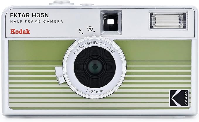 Kodak EKTAR H35N Half Frame Film Camera, 35mm, Reusable, Focus-Free, Bulb Function, Built-in Star Filter, Coated Improved Lens (Film & AAA Battery are not Included) (Striped Green) by Kodak