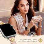STROLL Thin Leather Band Compatible with Apple Watch Bands 42mm(Series 11 10) 41mm 40mm 38mm Women, Stylish Genuine Leather Strap with Charms, Slim Wristband Design for iWatch SE Series 9 8 7 6 5 4 3 2 1, Pink Sand/Silver - Image 2