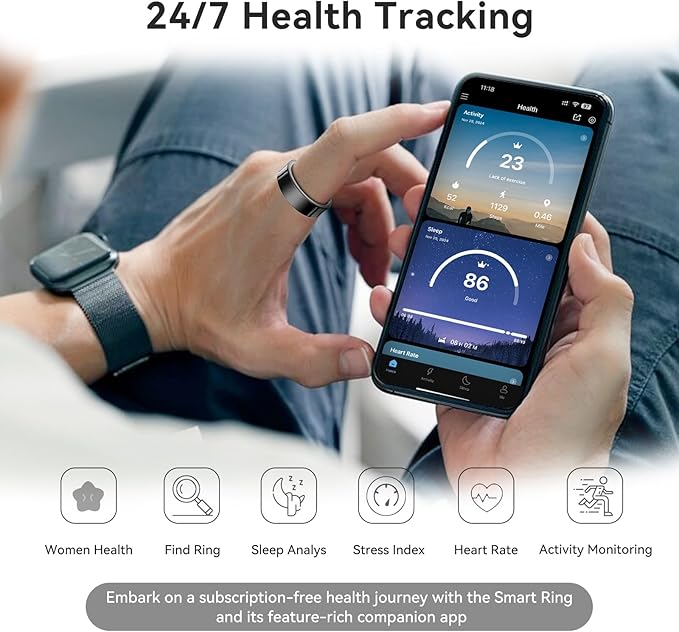 Smart Ring Health Tracker, Smart Rings for Men & Women, No Subscription Required, Long-Lasting Battery Sleep Ring, Fitness & Sleep Monitor Compatible with iOS & Android (Silver, 10) - Image 3