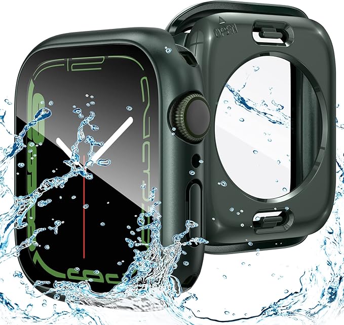 Goton 2 in 1 Waterproof Case for Apple Watch Series 9 8 7 Screen Protector 41mm, 360 Protective Glass Face Cover Hard PC Bumper + Back Frame for iWatch Accessories 41 mm by Goton