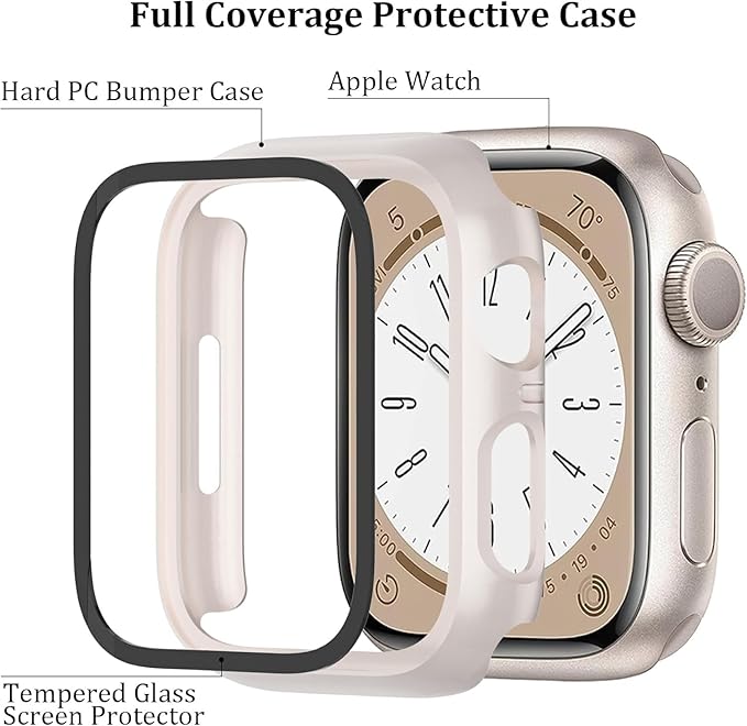 6-Pack Case Compatible with Apple Watch Series 9 8 7 41mm with Tempered Glass Screen Protector, Ultra-Thin Hard PC Full Protective Face Cover Bumper for iWatch 41 mm - Image 2