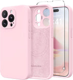 Magnetic for iPhone 14 Pro Case, Compatible with MagSafe, [Full Camera Protection][Screen Protector] Silicone Shockproof Protective Phone Case for iPhone 14 Pro 6.1", Chalk Pink by SUYDANBOX