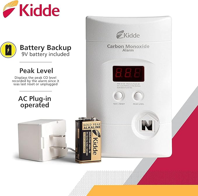 Kidde Carbon Monoxide Detector, Plug In Wall with 9-Volt Battery Backup, Digital LED Display - 6 Pack - Image 2