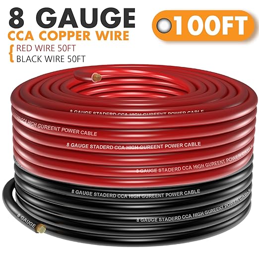 Jeemiter 8 AWG CCA Wire Kit - 100ft Total (50ft Red & 50ft Black) | Complete Power & Ground Cable for Car Audio, RV, Solar | Includes Lugs & Heat Shrink Tube - Image 4