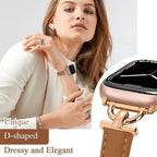 Leather Band Compatible with Apple Watch Bands for Women, Dressy Fancy Strap for iWatch Series 11/10/9/8/7/6/5/4/3/2/1/se(38mm 40mm 41mm 42mm,Light Brown/Rose Gold) - Image 4
