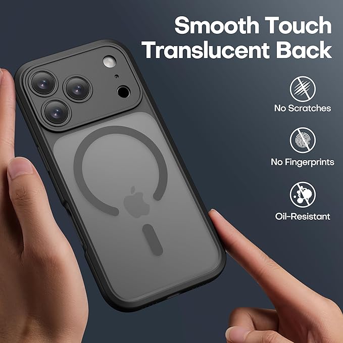 ImpactStrong Magnetic Guard Designed for iPhone 17 Pro Case [Camera Protection] [Military Grade Drop Tested] [Compatible with MagSafe] Slim Translucent Matte Phone Case (6.3") - Black - Image 3
