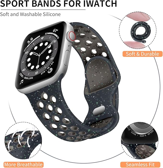 Lerobo Compatible with Apple Watch Band 41mm 40mm 38mm 42mm for Women Men Breathable Strap for iWatch Bands SE 3 2 Series 11 10 9 8 7 6 5 4 3 2 1 Soft Silicone Sport Band, Midnight Sky Flame - Image 2