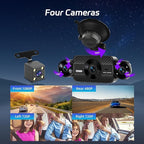 NHOPEEW Dash Cam Front and Rear Inside, 4 Channel Dash Cam 3" IPS Screen Front and Back with 8 IR Night Vision Lights, Loop Recording, 24 Hours Recording, G-Sensor, Reverse Help + 64G Memory Card - Image 3