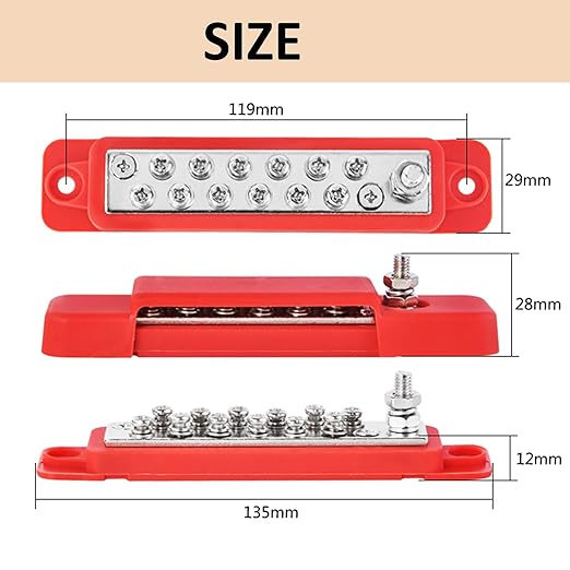 XUGERIP2 PCS 12V 150A Marine Bus Bar Power Distribution Block with Cover, 1 x 1/4" (M6) Stud Terminal Block; 12V Marine Battery Power Block for Boats, RVs, Classic Cars, and Automotive Busbar Systems. - Image 4