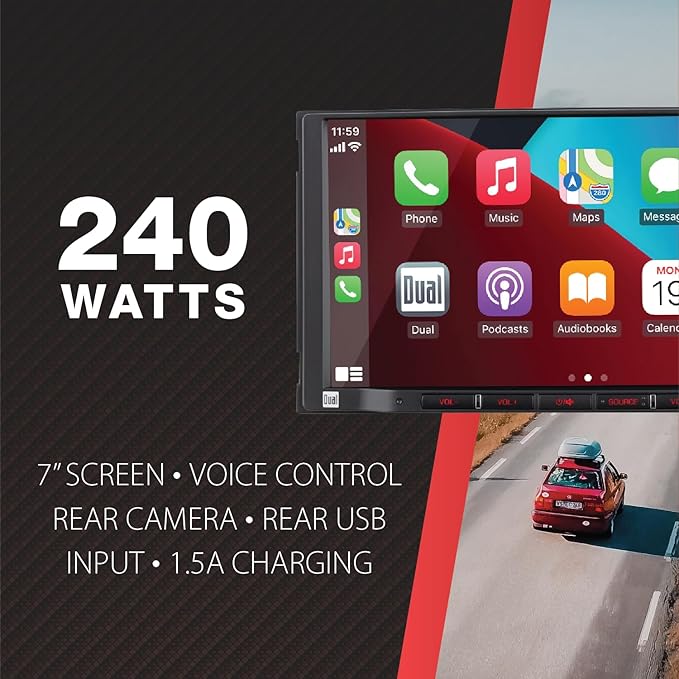 Dual Electronics DCPA71 7-inch Certified Apple Carplay Android Auto | Double DIN Touchscreen Car Stereo Radio | Bluetooth Hands Free Calling & Music Streaming | Backup Camera Input - Image 3