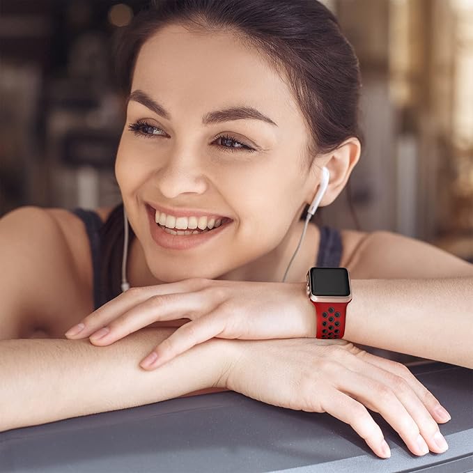 Lerobo Band for iWatch Band 41mm 40mm 42mm 38mm,Soft Silicone Sport Breathable Replacement Bands Compatible for Apple Watch SE 2 3 Series 11 10 9 8 7 6 5 4 3 2 1 for Women Men,Red/Black,S/M - Image 3