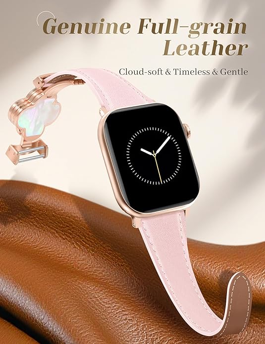 MOINSPIRE Designer Slim Leather Bands for Women,Lucky Four-Leaf Clover Cute Dressy Magnetic Watch Bands for iwatch Compatible with Apple Watch Series 11/10/9/8/7/6/5/4/3/2/1 SE 1/2/3 Ultra 1/2/3 - Image 3