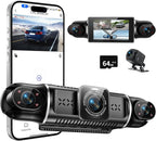 360°View 4 Channel Dash Cam, 2K+1080P Front and Rear Inside Left Right, Wireless Dash Camera for Cars, Built-in G-Sensor, IR Night Vision, 24H Parking Mode, 64GB SD Card, Loop Recording, APP Control by M+CARKUMI