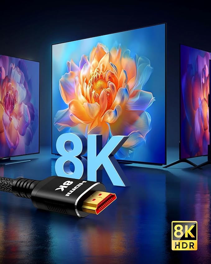 Snowkids 150FT/45M Long 8K HDMI Fiber Optic Cable 2.1, Unidirectional 48Gbps High Speed 8K60 4K Braided HDMI Cord eARC HDR10 2.2&2.3 Compatible for TV/Monitor/PS-5/X-box/Sound System & More - Image 4