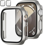 JZK 2 Pack Case with Tempered Glass Screen Protector for Apple Watch Series 6/5/4/SE 44mm, Slim Guard Bumper Full Coverage Hard PC Protective Cover HD Ultra-Thin Cover for iWatch 44mm,Titanium by JZK