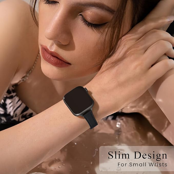 STIROLL Slim Leather Bands Compatible with Apple Watch Band 49mm 46mm 45mm 44mm 42mm(Series 3 2 1), Top Grain Leather Watch Thin Wristband for iWatch Ultra SE Series 11 10 9 8 7 6 5 4(Black) - Image 2