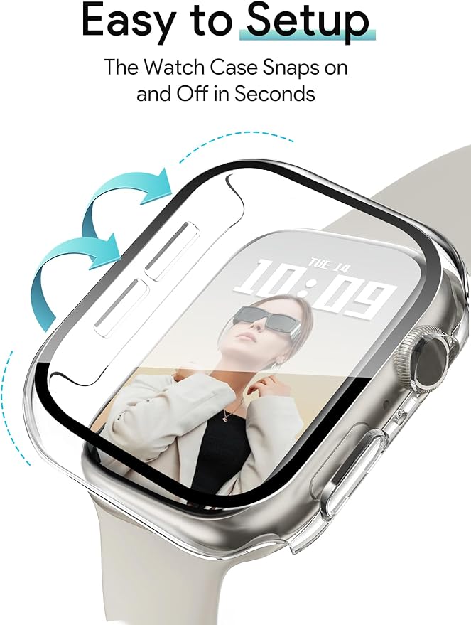 JR.DM 42mm 2 Pack Hard PC Case with HD Tempered Glass Screen Protector for Apple Watch Series 10/11 (2025), Guard Bumper Full Coverage Protective Anti-Scratch Face Cover for iWatch, Starlight+ Clear - Image 8