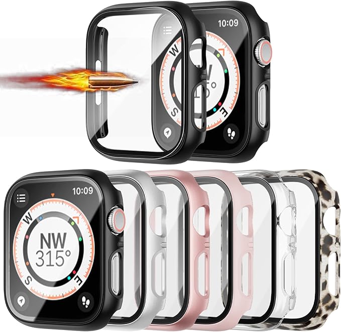 6 Pack for Apple Watch SE3(2025) SE2 Series 6/5/4/SE 44mm Case with Tempered Glass Screen Protector,JZK Slim Guard Bumper Hard PC Protective Cover HD Ultra-Thin Cover for iWatch 44mm Accessories by JZK
