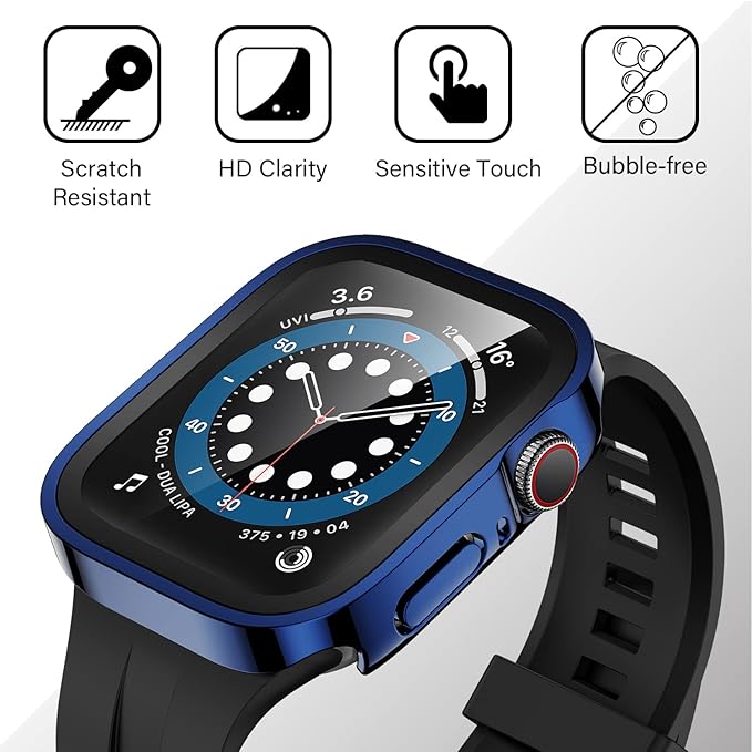 Amizee 2 Pack Compatible with Apple Watch Case 40mm Series 6/5/4/SE with Built-in Screen Protector, Hard PC Case Straight Edge Ultra Thin Anti-Scratch Protective Cover for iWatch 40mm (Blue/Clear) - Image 6