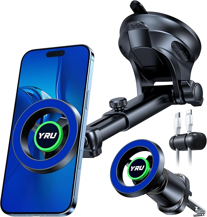 YRU [2026 Military-Grade] for Magsafe Car Mount 90+LBS Strong Suction 360° Adjustable Magnetic Phone Holder for Car Dashboard Windshield Vent, Cradle for iPhone 17 16 15 14 13 12 Samsung, Dark Blue by YRU2026ProCarMount