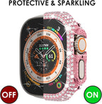 KADES Bling Case Compatible for Apple Watch Ultra 3/2/1 49mm, Sparkly Full Diamond Protective PC Bumper Cover, Rhinestone Frame for Women, 49mm-Pink - Image 3