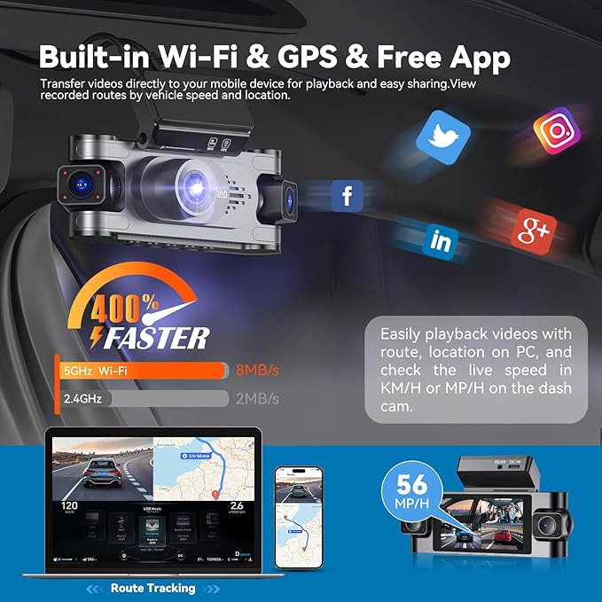 4K DashCam for Cars,4 Channel Car Dash Cam Front and Rear Inside with Voice Control,5G WiFi GPS, Night Vision, G Sensor, WDR, 24/7 Parking Mode Loop Recording ，Dash Camera with Free 128G Card Gray - Image 5
