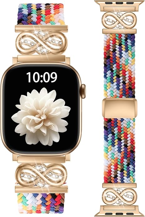 Dirrelo Braided Magnetic Stretchy Nylon Band Compatible for Apple Watch Bands Women 40/41/38/42/44/45/46/49mm, Designer Dressy Infinity Elastic Strap for iWatch Series 11 10 9 8 7 6 5 4 SE/Ultra 3 2 1 by Dirrelo