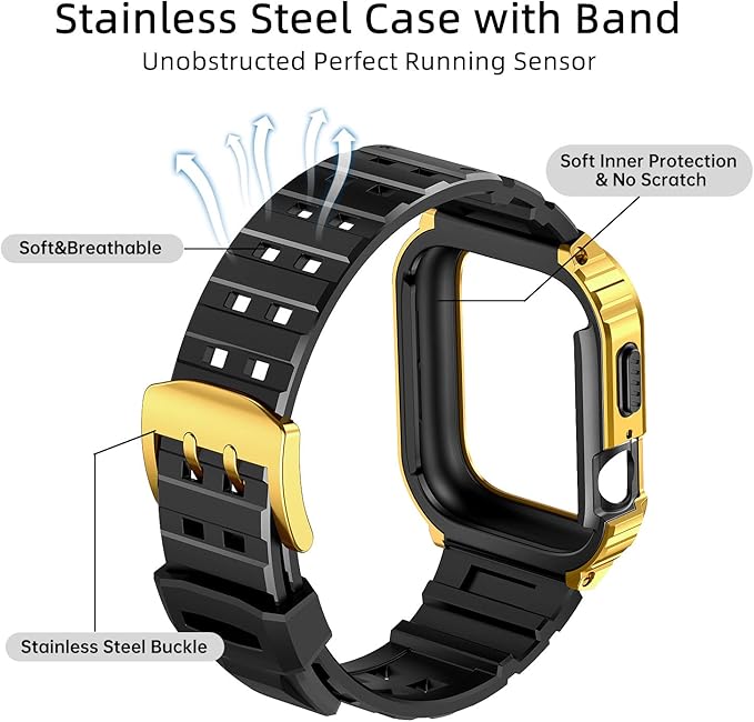 SUPLINK Metal Case and TPU Band Compatible for Apple Watch SE Band 44mm, Stainless Steel Rugged Protective Apple Watch Case 44mm Replacement Strap for iWatch Series 6 SE 5 4 Men (Gold) - Image 7