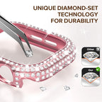 KADES Bling Case Compatible for Apple Watch Series 9/8/7 41mm, Sparkly Full Diamond Protective PC Bumper Cover, Rhinestone Frame for Women, 41mm-Pink - Image 4