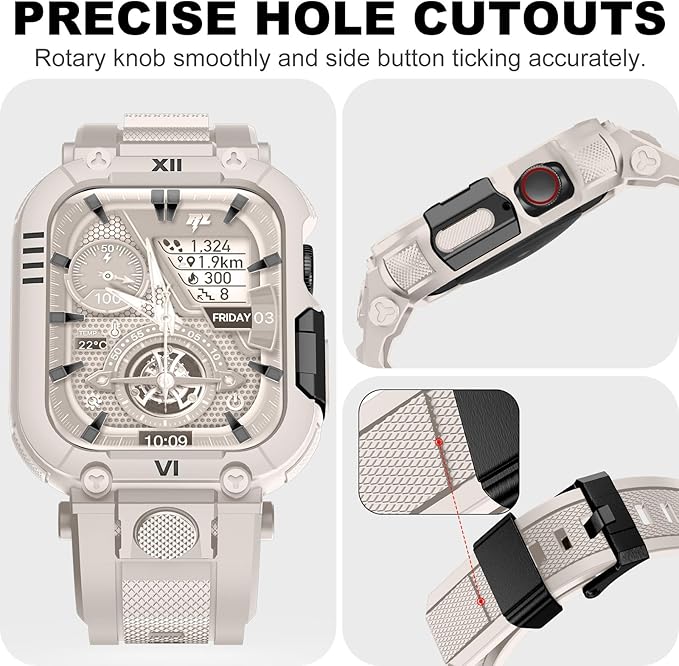 XYF Sport Smartwatch Cases with Band for Men, Rugged Shockproof Protective Metal Bumper Case,Compatible with Apple Watch 45mm 44mm Series 9/8/7/6/5/4/SE 3/2/1 Wristband (44/45mm,Starlight/Black) - Image 3