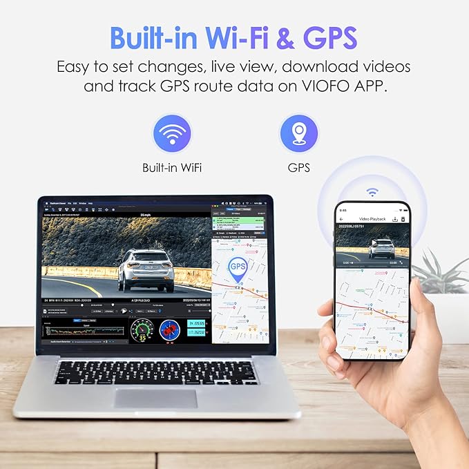 VIOFO A129 Plus Duo 2K 1440P Front & 1080P Rear Dash Cam with Wi-Fi, GPS, Night Vision + 128GB U3 A2 MicroSD Card Bundle for Ultra HD Recording & Reliable Storage - Image 4